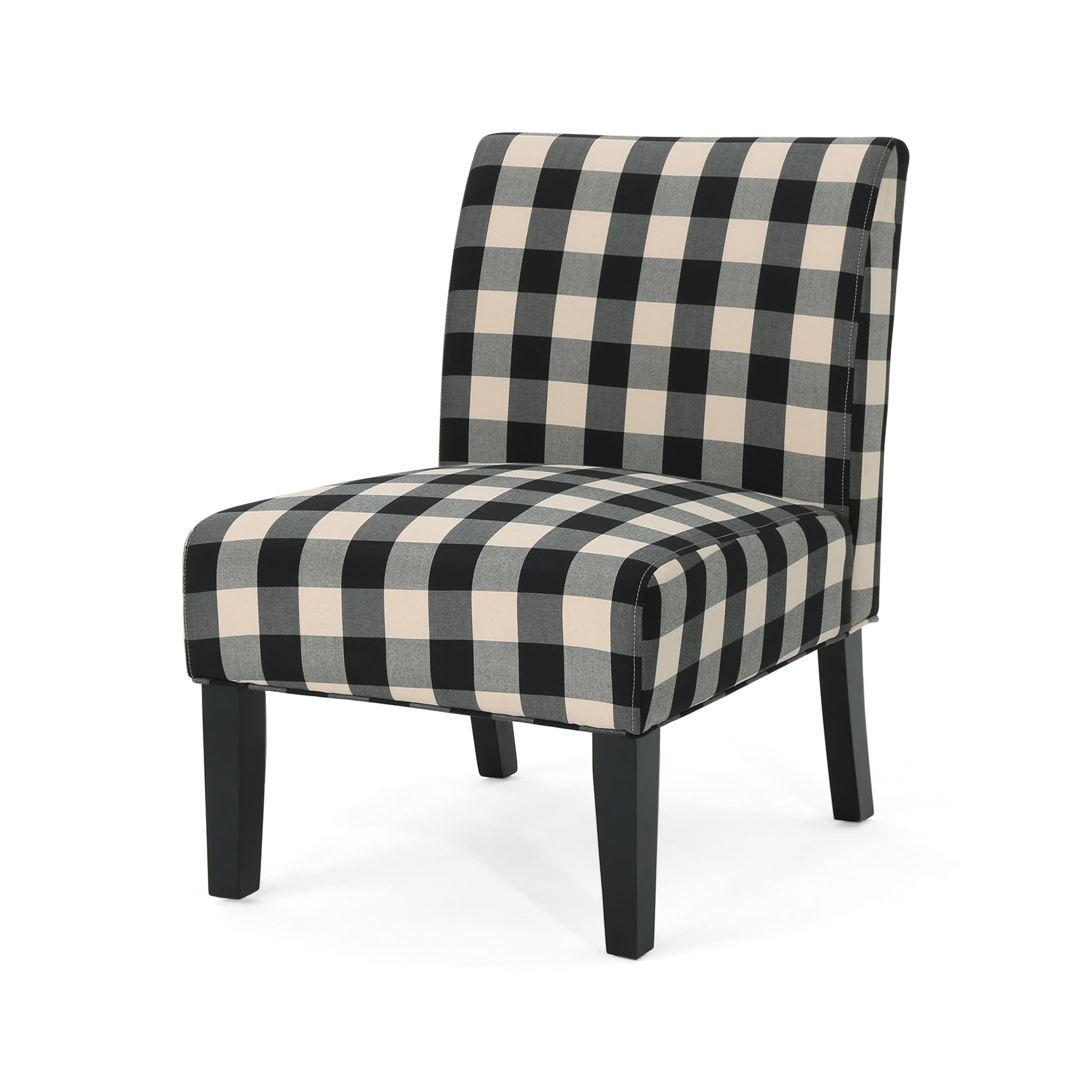 GDF Studio Abner Contemporary Slipper Accent Chair， Black Checkerboard Fabric and Matte Black