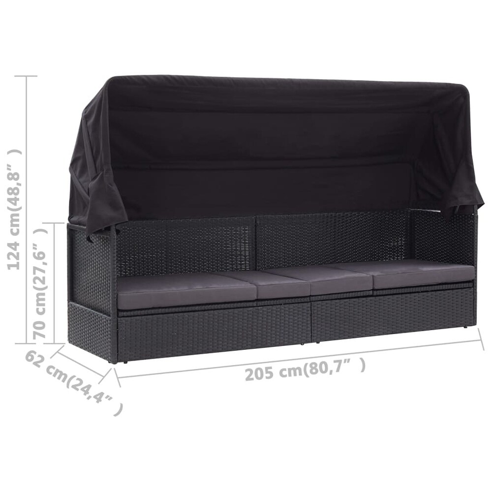 vidaXL Patio Sofa Bed with Canopy Poly Rattan Black