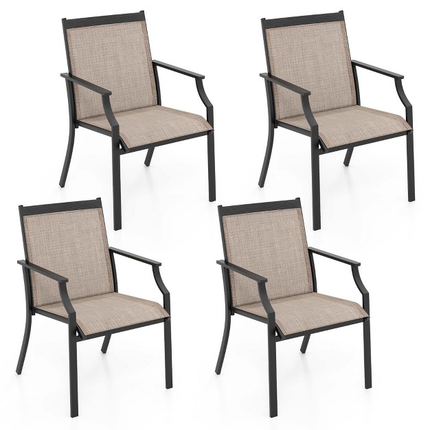 Costway 4 Pieces Patio Dining Chairs Large Outdoor Chairs Breathable Seat amp Metal Frame Black coffee red