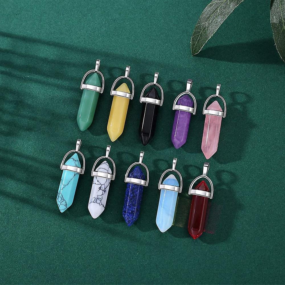 10pcs Healing Crystal Pendant Charms Jewelry Making Natural Gemstone Bulk Amethyst Obsidian Quartz