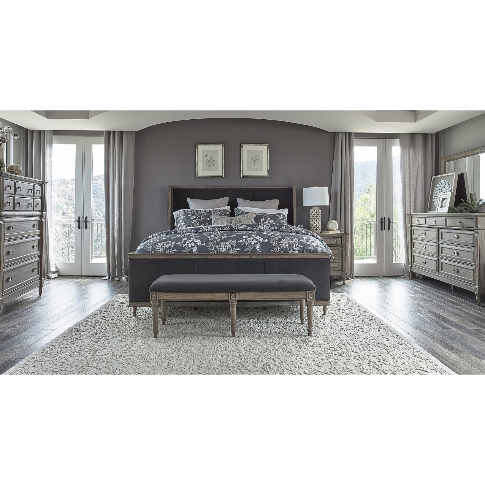 Martinique French Grey 3-piece Bedroom Set with Dresser - - 34936329