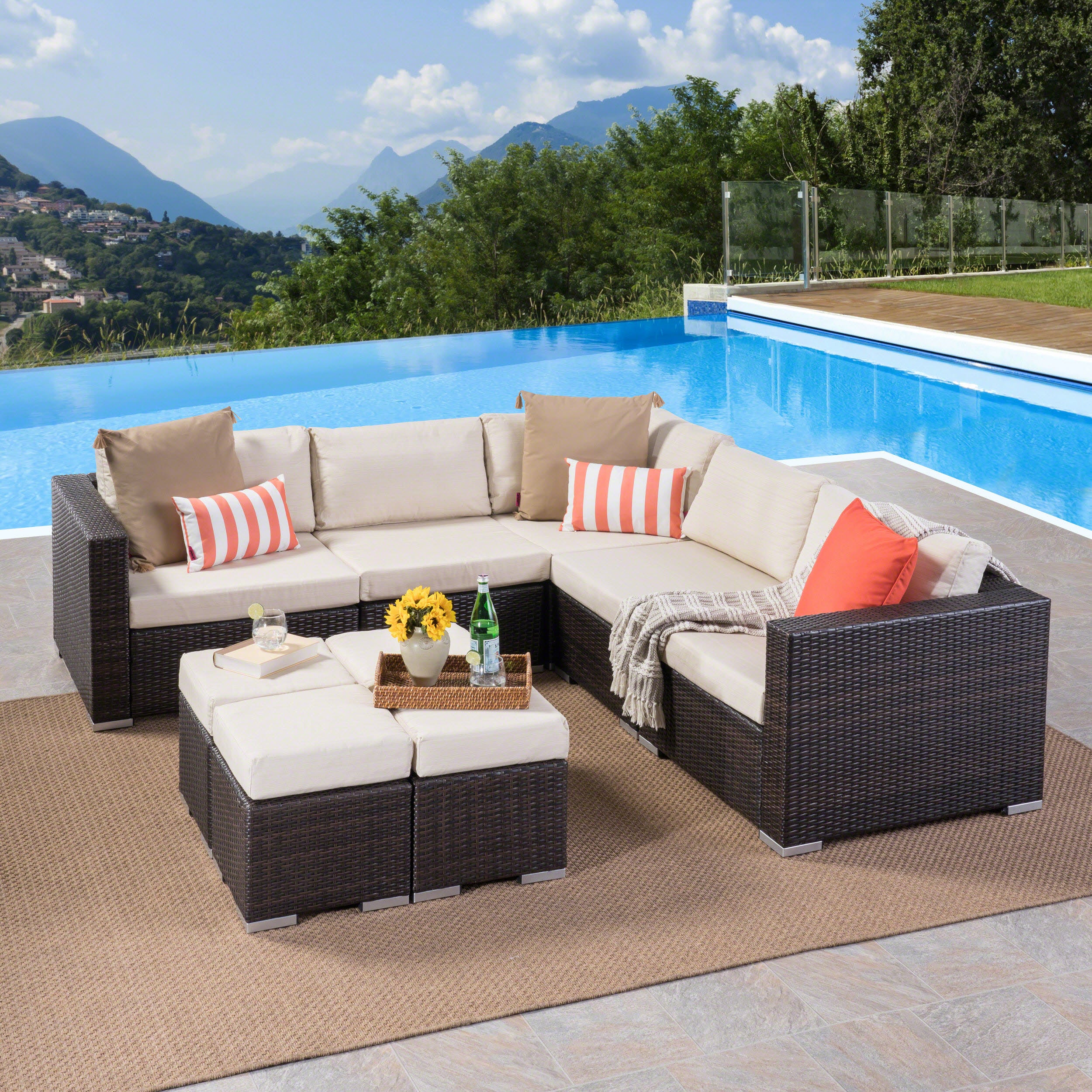 Tammy Rosa Outdoor 5 Seat Wicker Sectional Sofa Set with Aluminum Frame