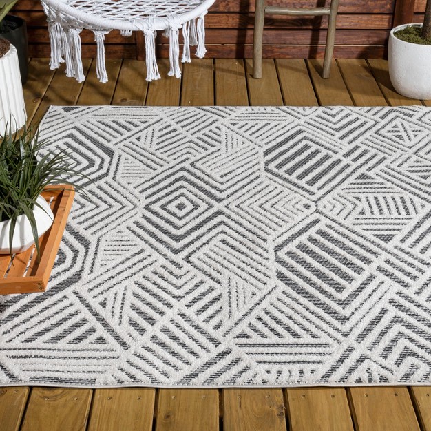 Jordan High low Pile Art Deco Geometric Indoor outdoor Area Rug Jonathan Y