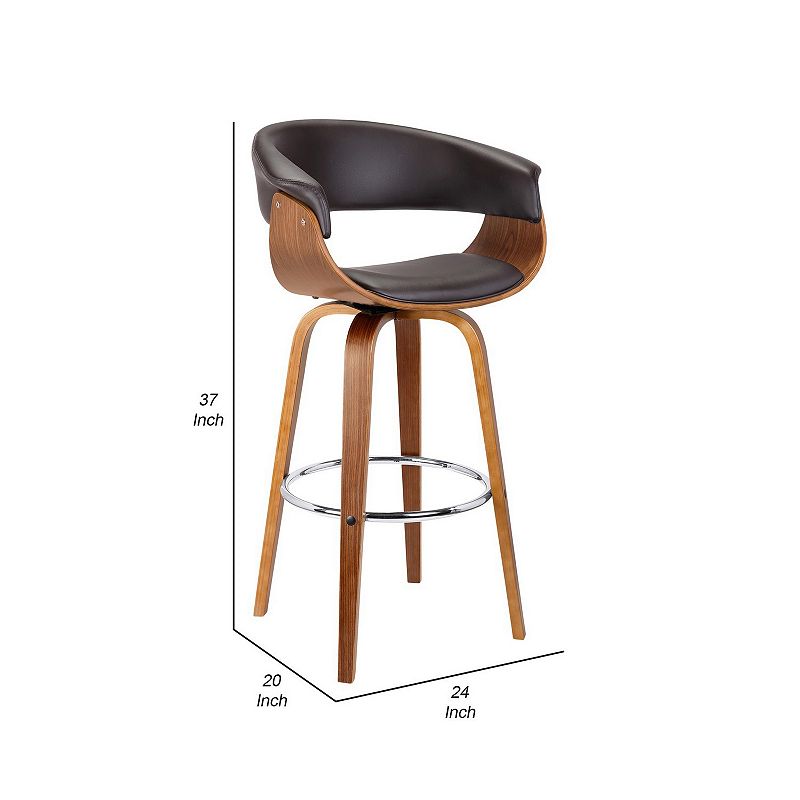 26 Inches Leatherette Swivel Barstool with Curved Design Seat， Brown