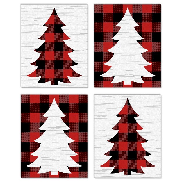 Big Dot Of Happiness Holiday Plaid Trees Unframed Buffalo Plaid Christmas Linen Paper Wall Art Set Of 4 Artisms 8 X 10 Inches