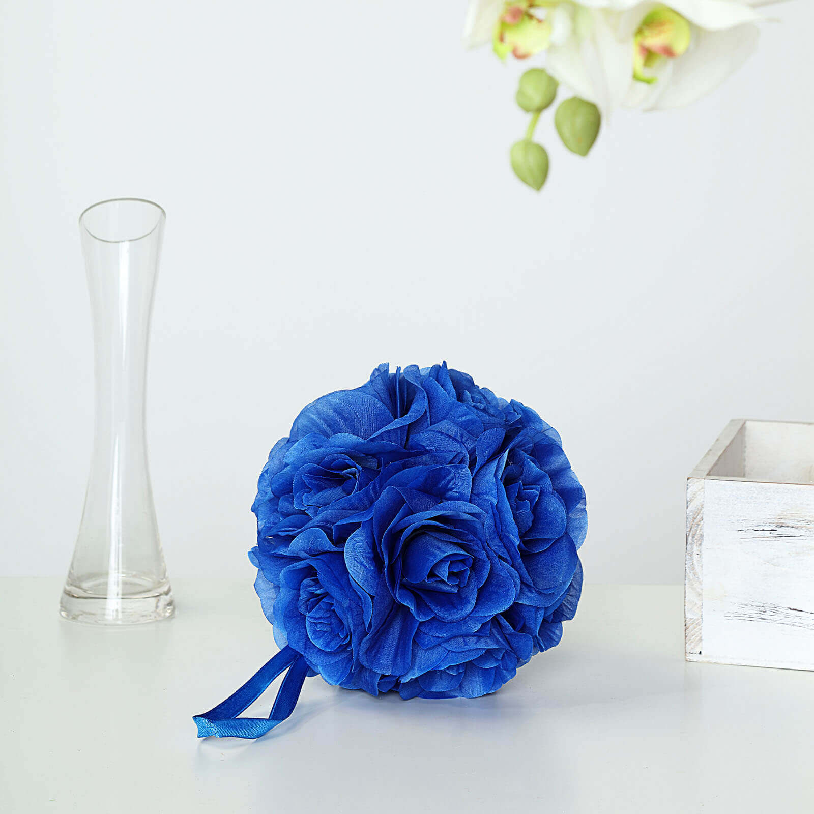 2 Pack Royal Blue Artificial Silk Rose Kissing Ball, Faux Flower Ball 7