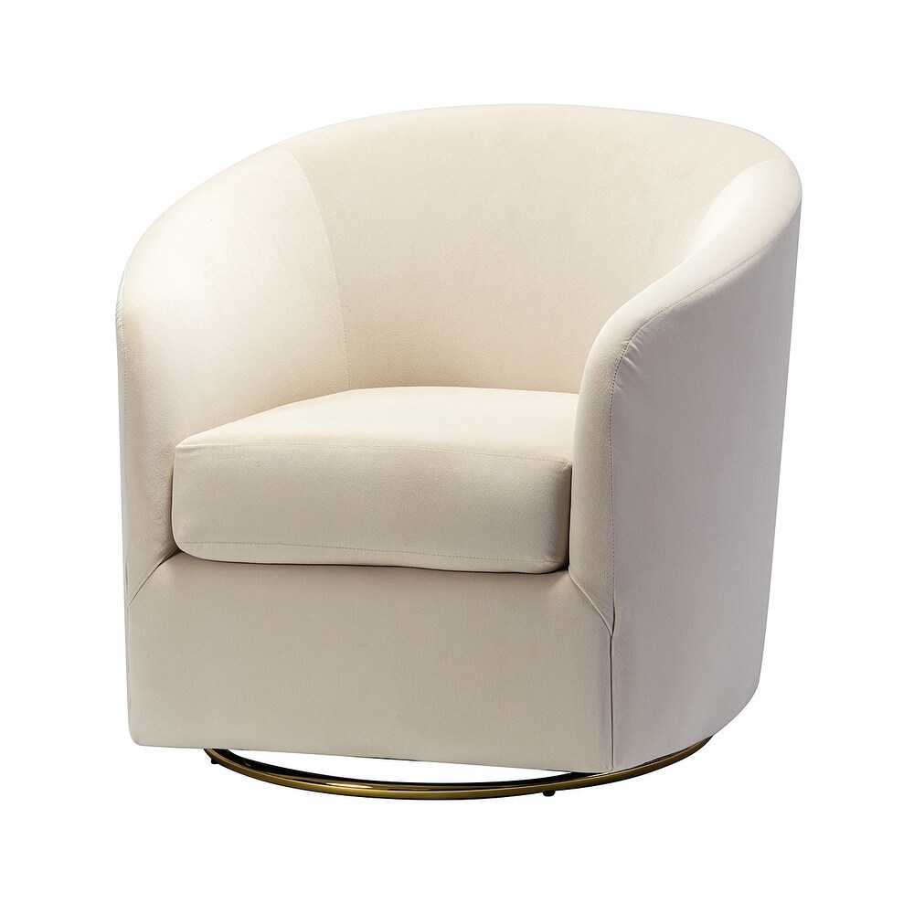 Eleuterio Modern Velvet Curved Swivel Accent Barrel Chair with Metal Base by HULALA HOME