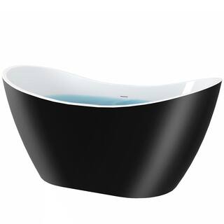 AKDY Freestanding 67 in. Fiberglass Double Slipper Flatbottom Modern Stand Alone Non-Whirlpool Bathtub in Glossy Black BT0093