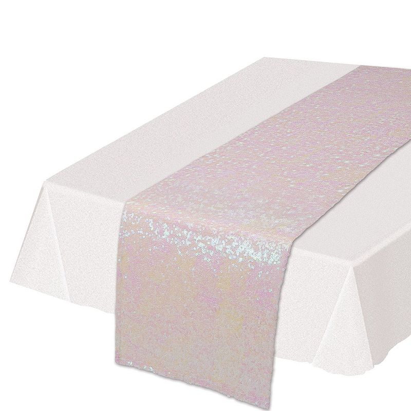 5.5 x 14.5 Shimmering Pink and Beige Rectangular Sequined Table Runner