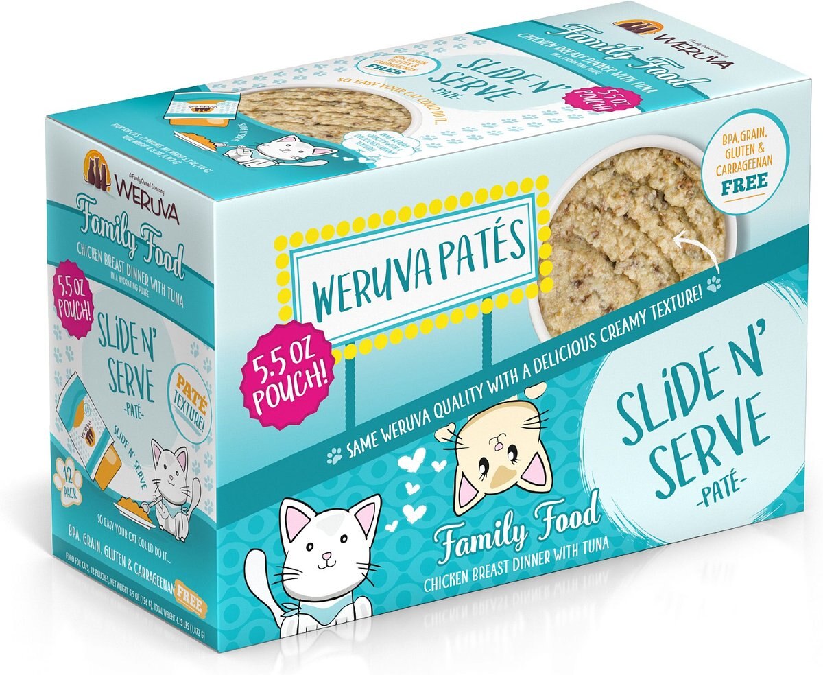 Weruva Slide N' Serve Family Food Chicken Breast Dinner with Tuna Pate Grain-Free Cat Food Pouches