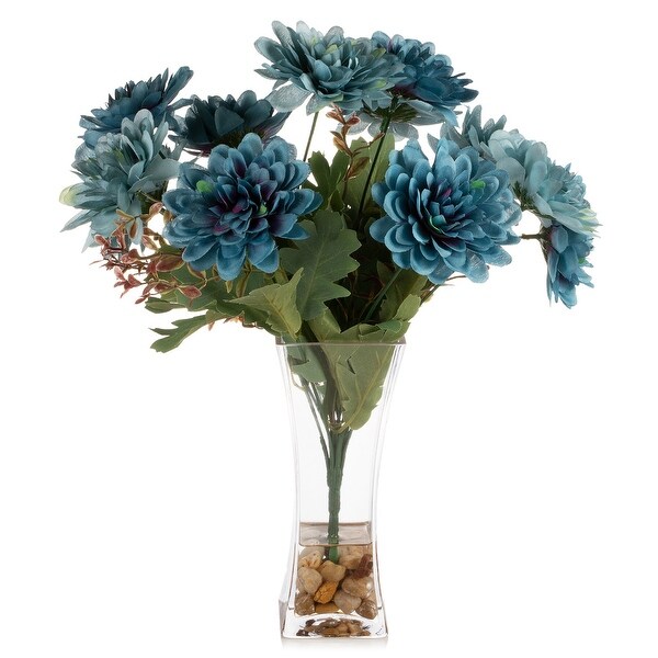 Mixed Artificial Daisy Floral Arrangements in Vase with River Stone，Table Centerpieces for Dining Room