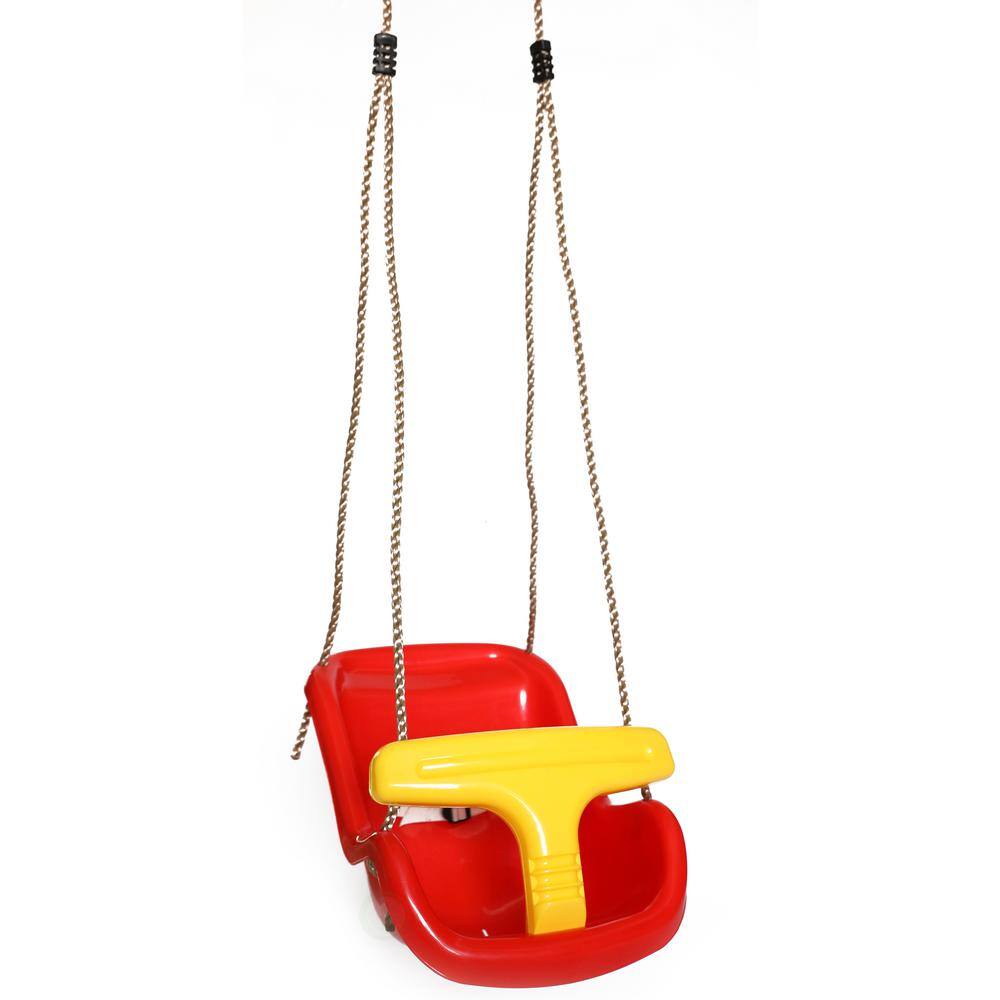 PLAYBERG Red Plastic Baby and Toddler Swing Seat with Hanging Ropes QI003371