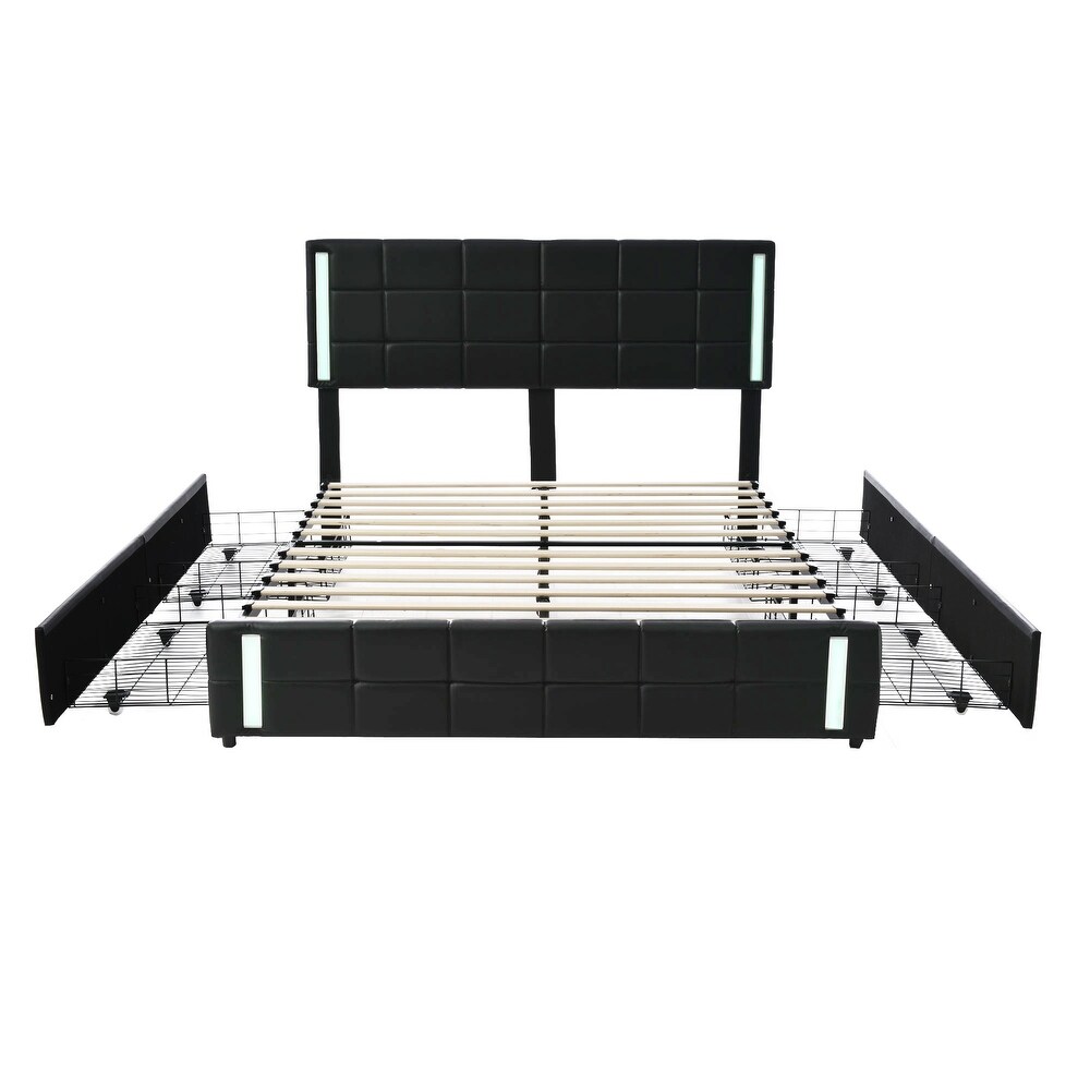 Queen Size Upholstered Platform LED Bed Frame