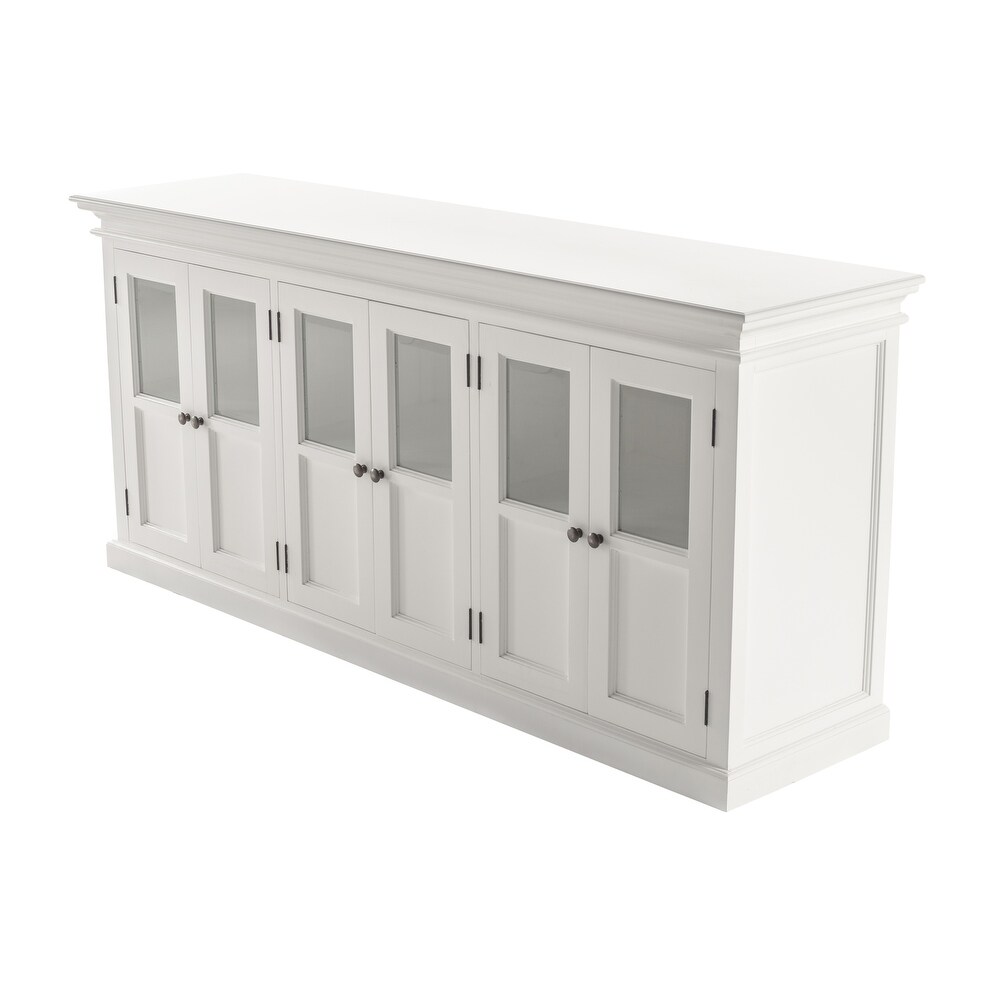 NovaSolo Halifax Coastal White Sideboard with 6 Glass Doors  Solid Mahogany Frame  78.74 x 19.69 x 35.43