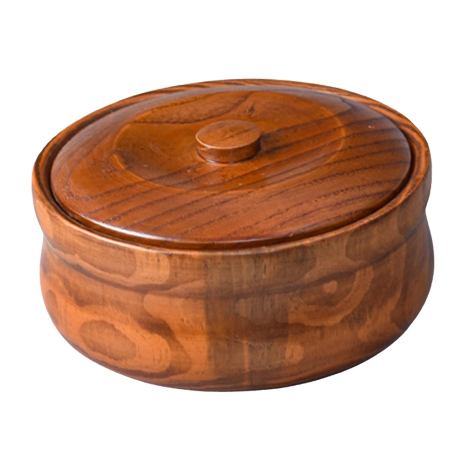 Wooden Bowl Serving Bowl Solid Wood for Salad Container Handmade for Soup Durable Reusable Storage for Kitchen with Lids Wooden Salad Bowl 18cmx7.5cm