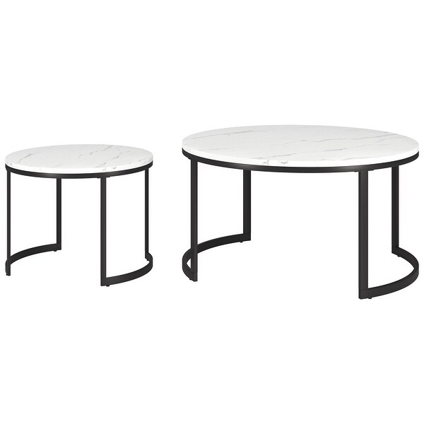 Mitera Round Nested Coffee Table with Faux Marble Top