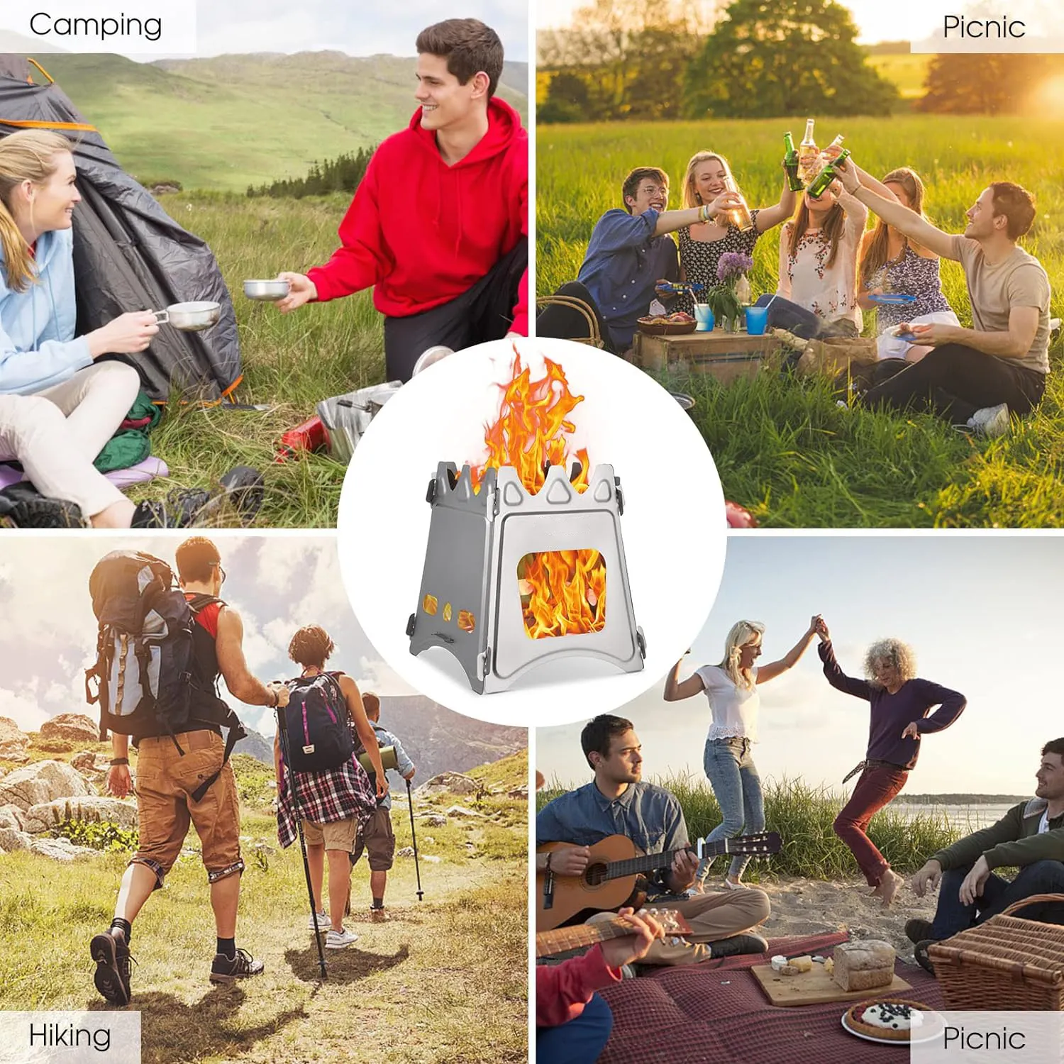 K J Portable Outdoor Hiking Stove Camping Wood Burning Stove Firewood Backpacking Camp Stove