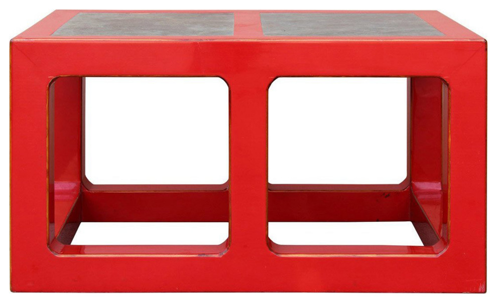 Red Lacquer Stone Top Contemporary Coffee Table   Low Table s049   Contemporary   Coffee Tables   by Golden Lotus Antiques  Houzz
