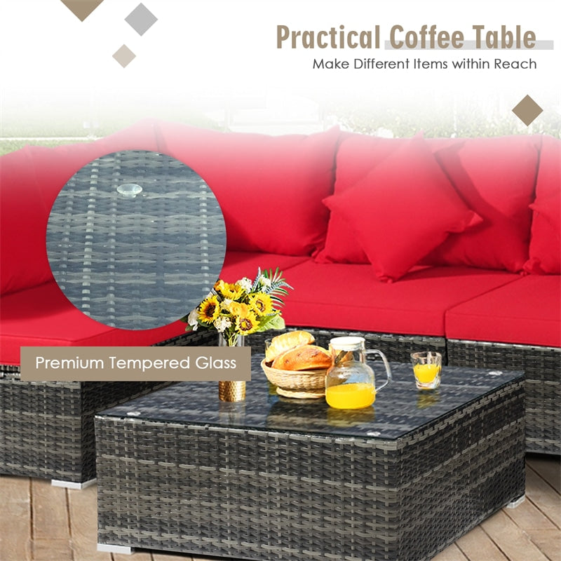 7 Pcs Rattan Patio Sectional Couch Set Outdoor Wicker Furniture Set with Cushions & Coffee Table