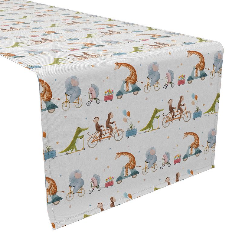 Table Runner， 100% Cotton， 16x90， Animals on Bikes Design