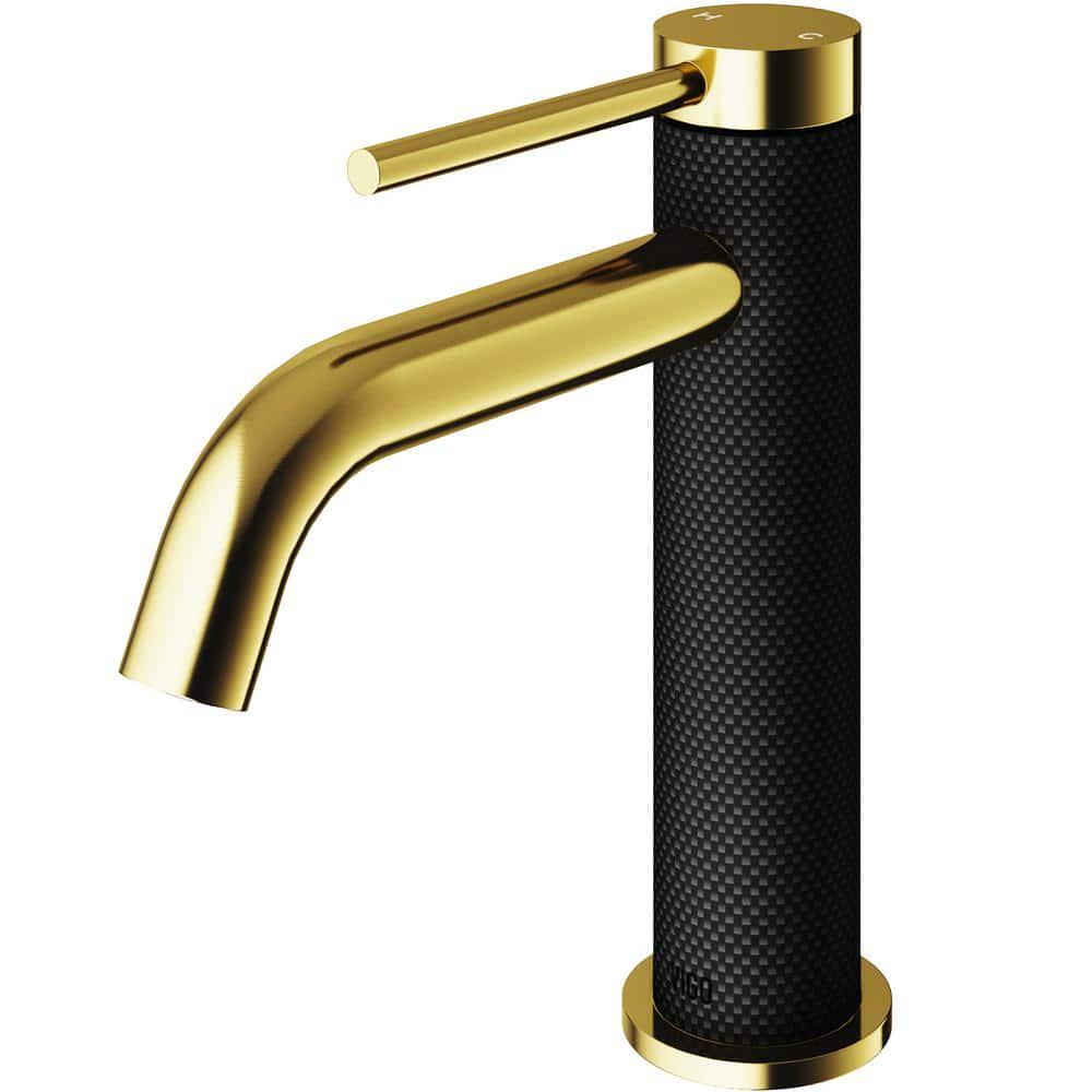 VIGO Madison Single Handle SingleHole Bathroom Faucet in Matte Gold and Carbon Fiber