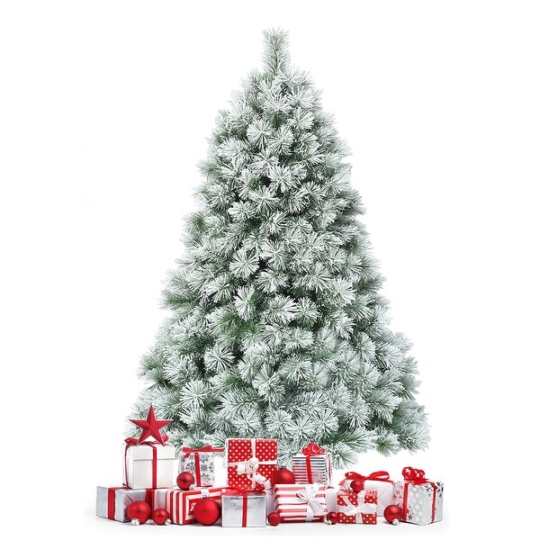 Costway 6ft or 7ft Premium Hinged Artificial Christmas Tree Snowy Pine