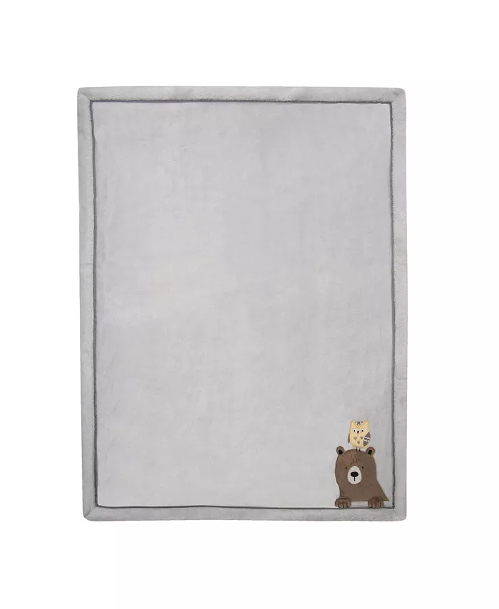 Lambs and Ivy Sierra Sky Grey Bear Owl Soft Fleece Baby Blanket