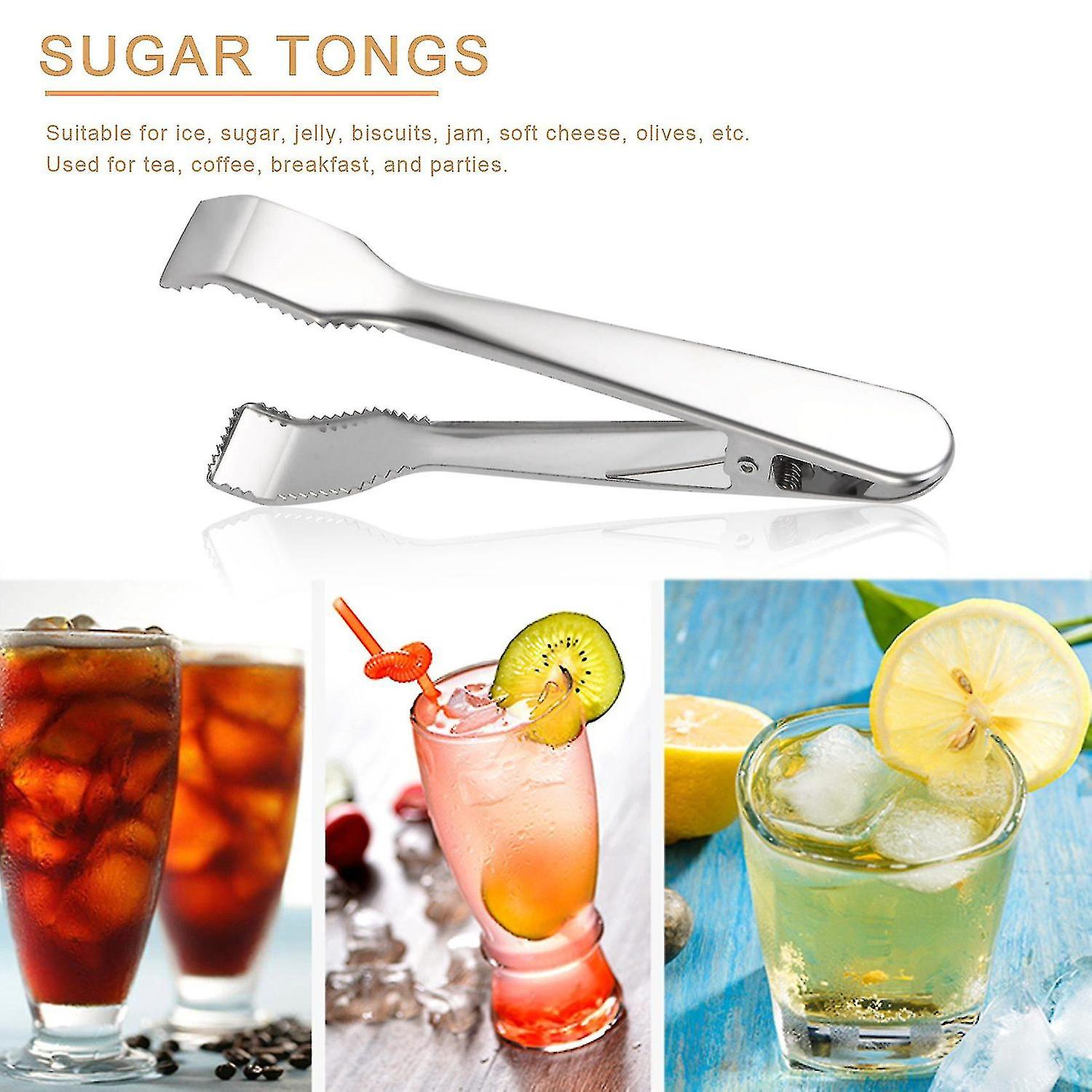 2 Pcs Stainless Steel Ice Tongs With Sawteeth For Ice Bucket Ice Sugar Cubes Coffee Bar Food Servin