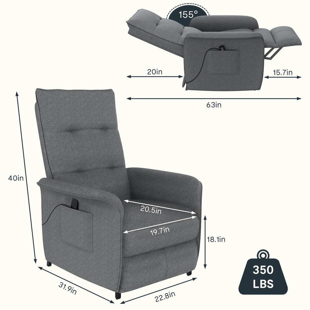 FlexiSpot Electric Power Recliner Sofa Home Living Overstuffed Single Reclining Sofa with 2 Side Pockets