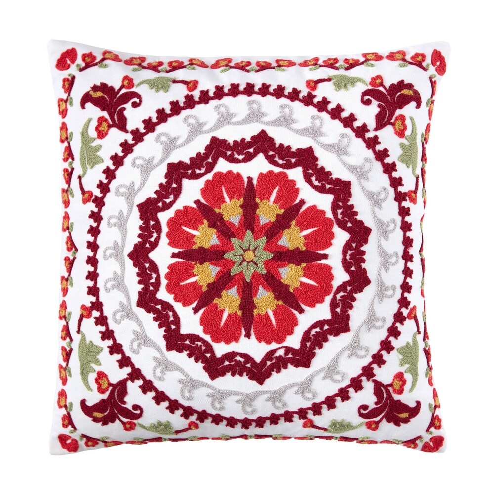 Chanasya Embroidered Medallion Floral Red Throw Pillow Cover Pair Set