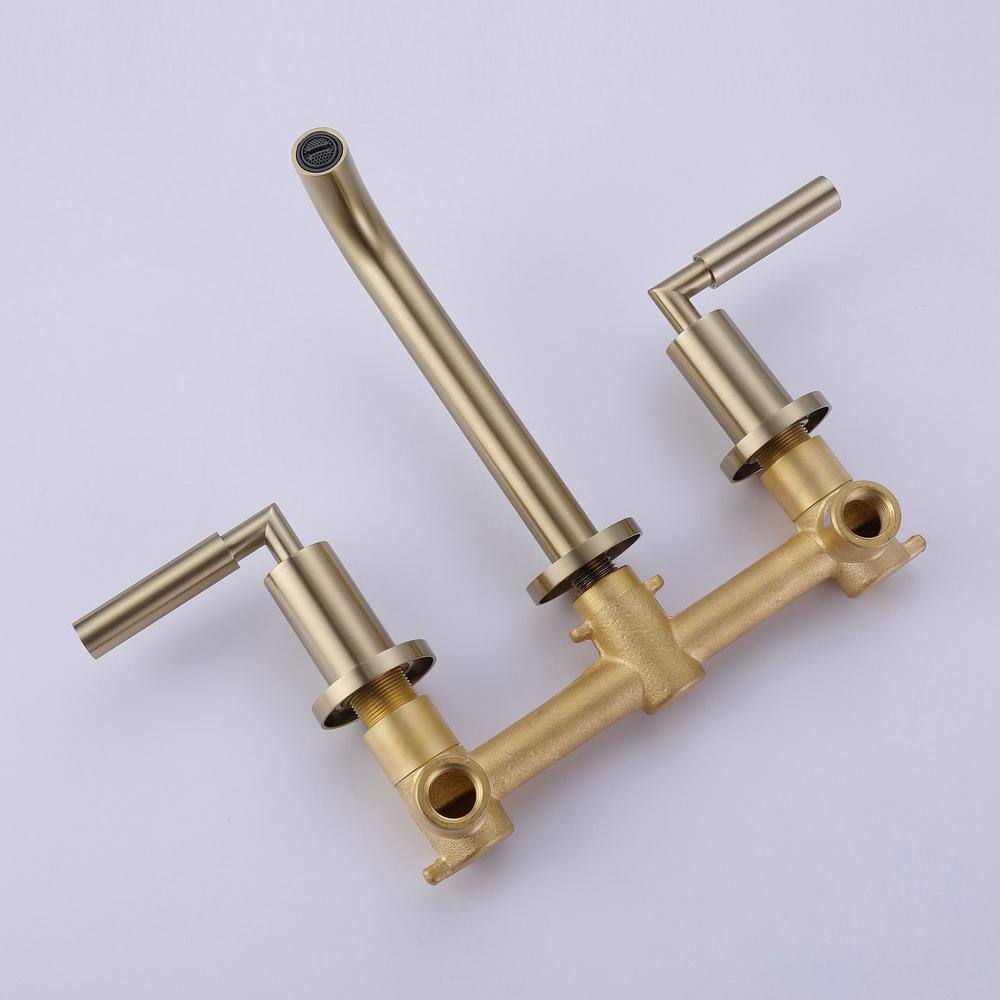 IHOMEadore Double Handle Wall Mounted Bathroom Faucet in Brushed Gold JK-RWBF60007GB