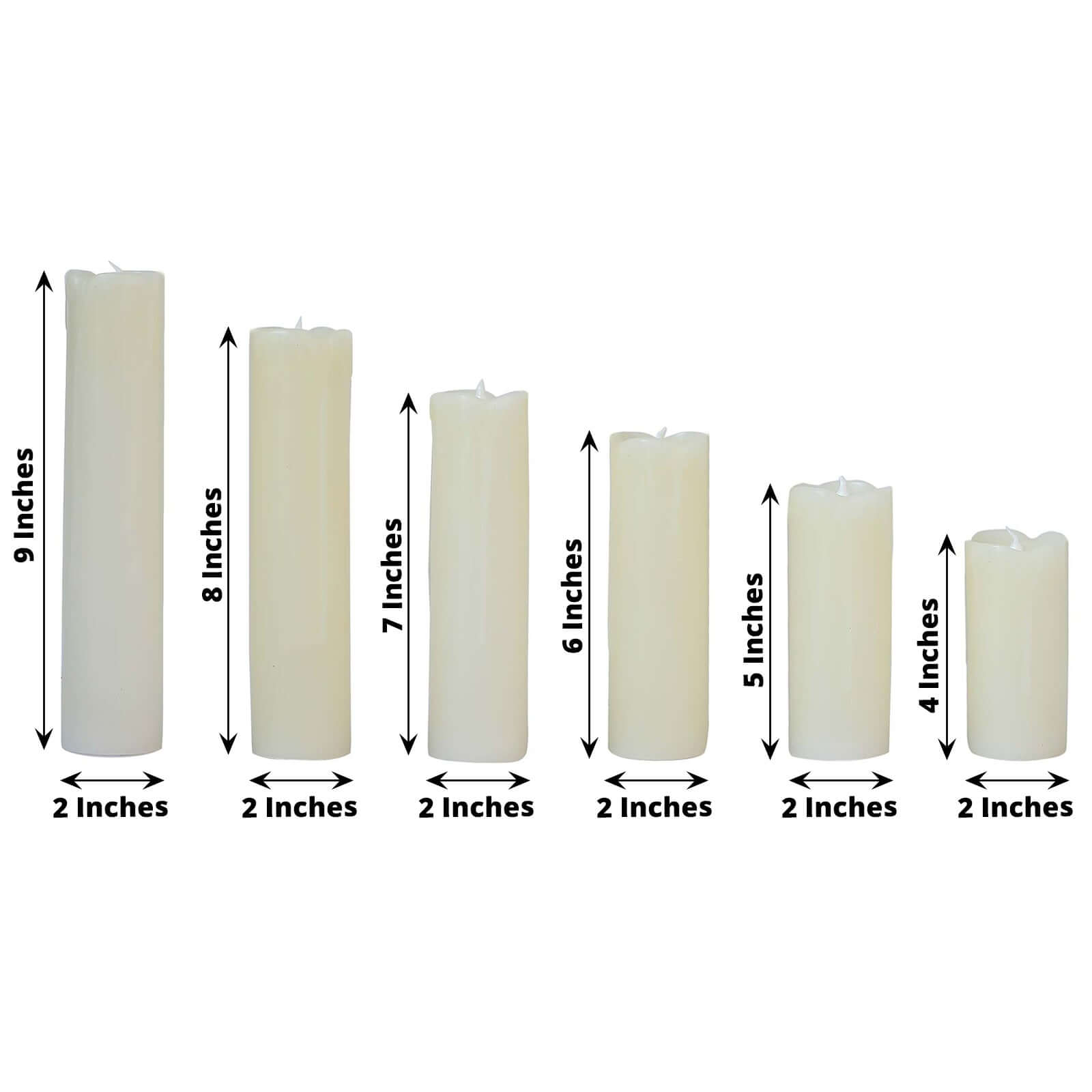 Set of 6 Warm White Flameless Flicker LED Drip Wax Pillar Candles, Battery Operated Luminaria Holiday Candles