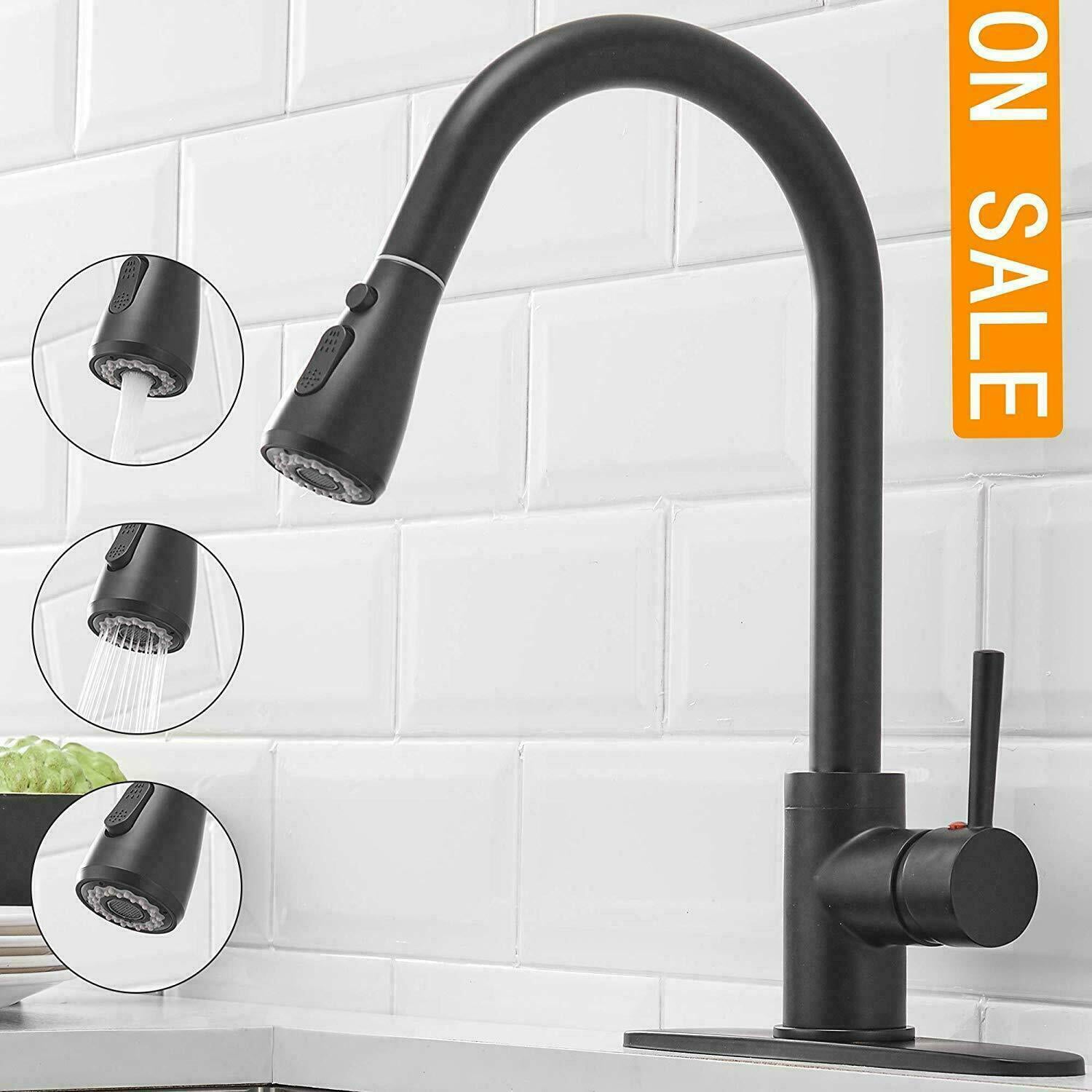 Matte Black Kitchen Faucet Sink Pull Down Sprayer Single Handle Swivel Mixer Tap