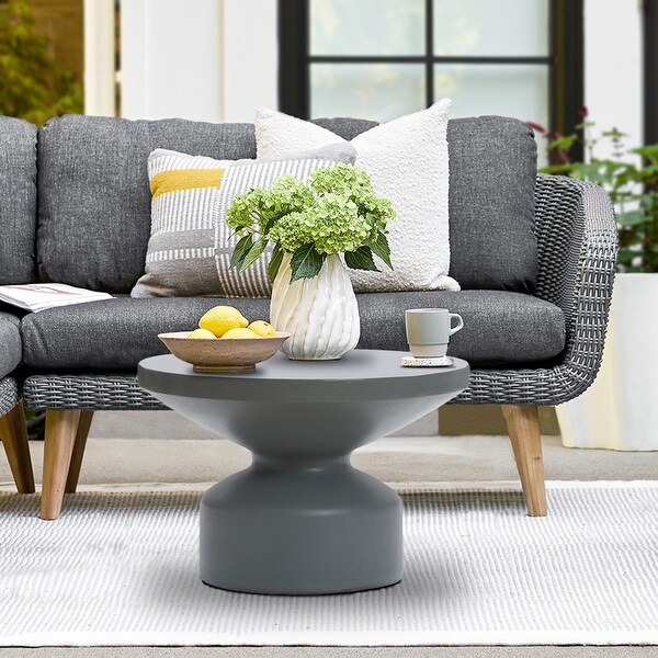 Grey MgO Round Coffee Table，Indoors and Outdoors