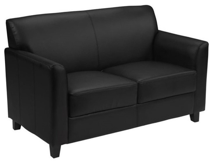 Bowery Hill Diplomat Leather Loveseat in Black   Contemporary   Loveseats   by Homesquare  Houzz