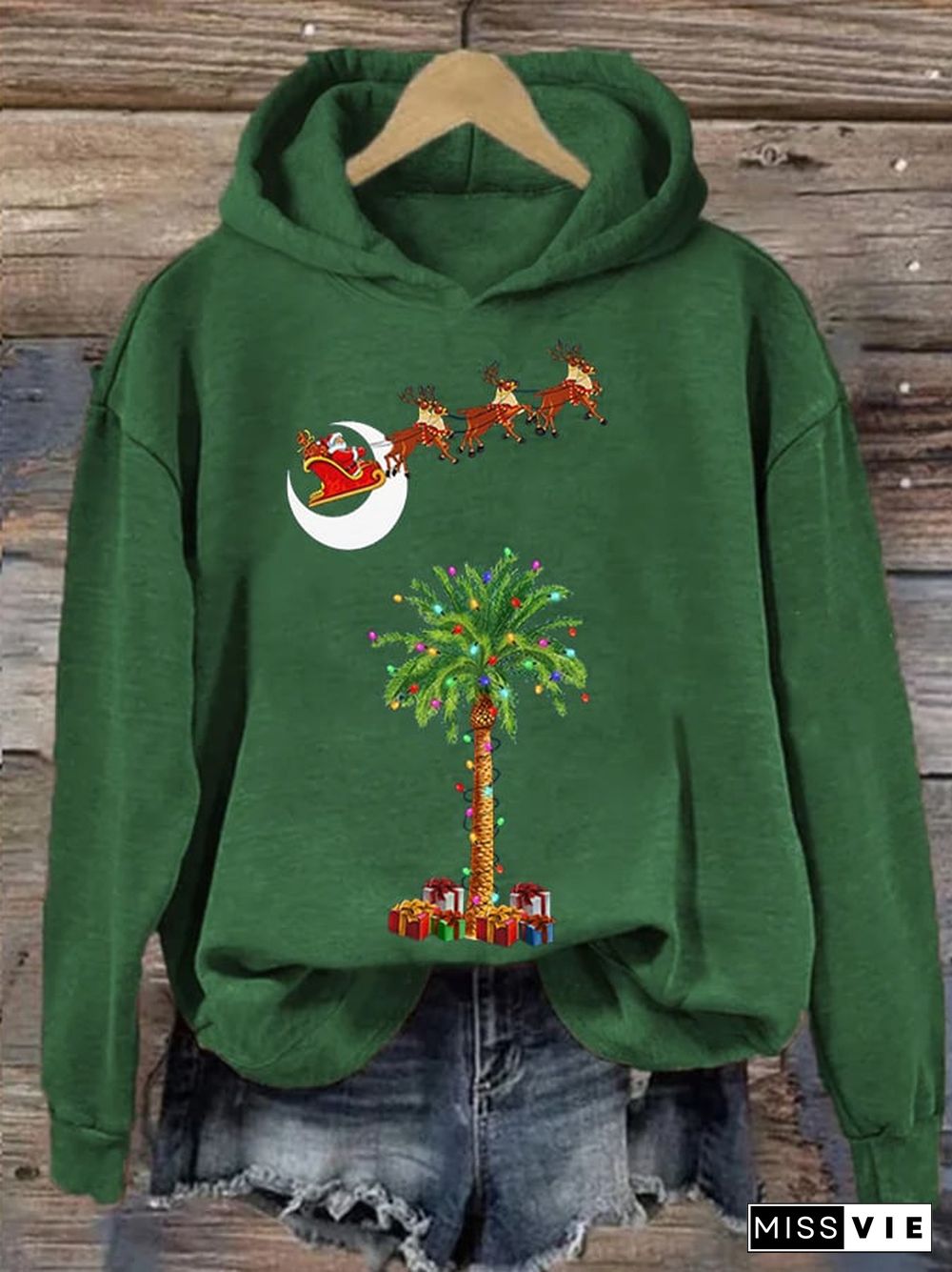 Women's Christmas Palm Tree Print Casual Hoodie