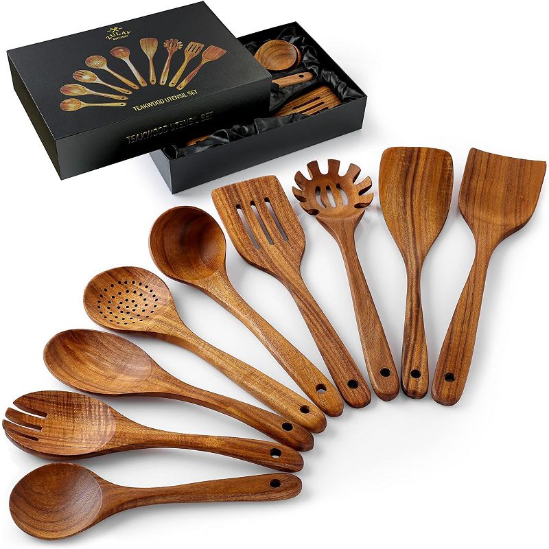 9-piece Teak Wooden Utensils For Cooking With Premium Gift Box