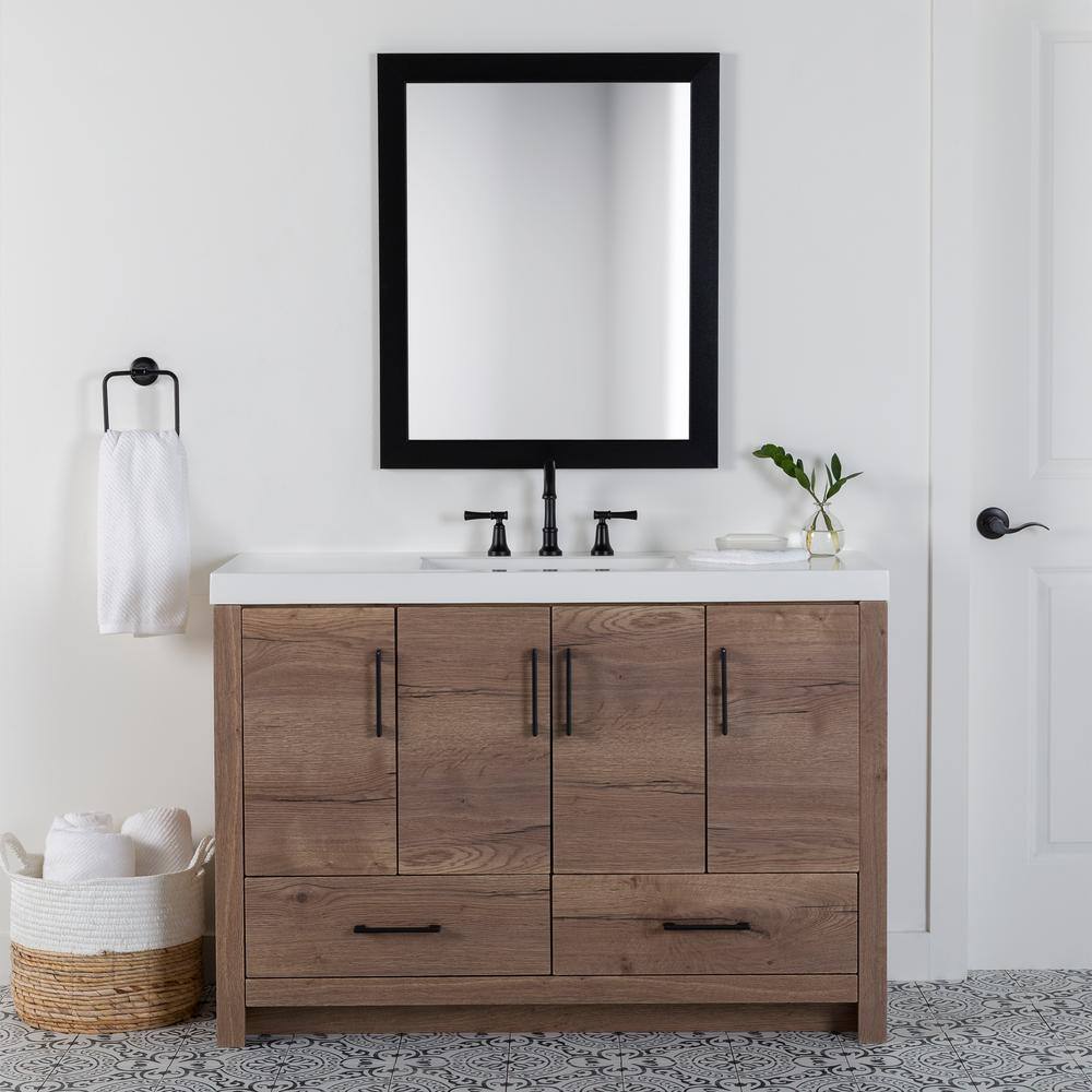 Home Decorators Collection Radien 48.5 in. W x 18.75 in. D x 34.14 in. H Bath Vanity in Halifax Oak with White Cultured Marble Top RN48P2-HO