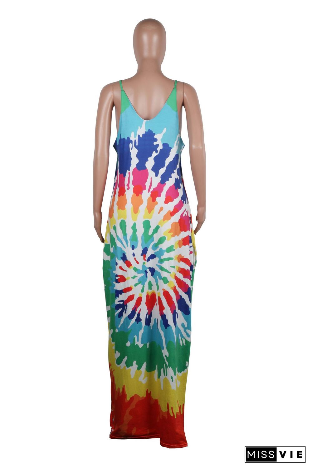 Fashionable Contrast Printing Loose Floor-Length Halter Dress