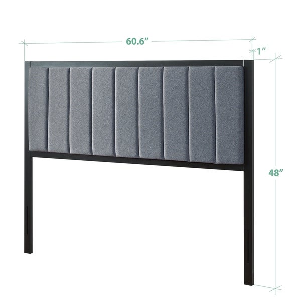 Priage by Zinus Banded Grey Upholstered Metal Headboard - - 19434235