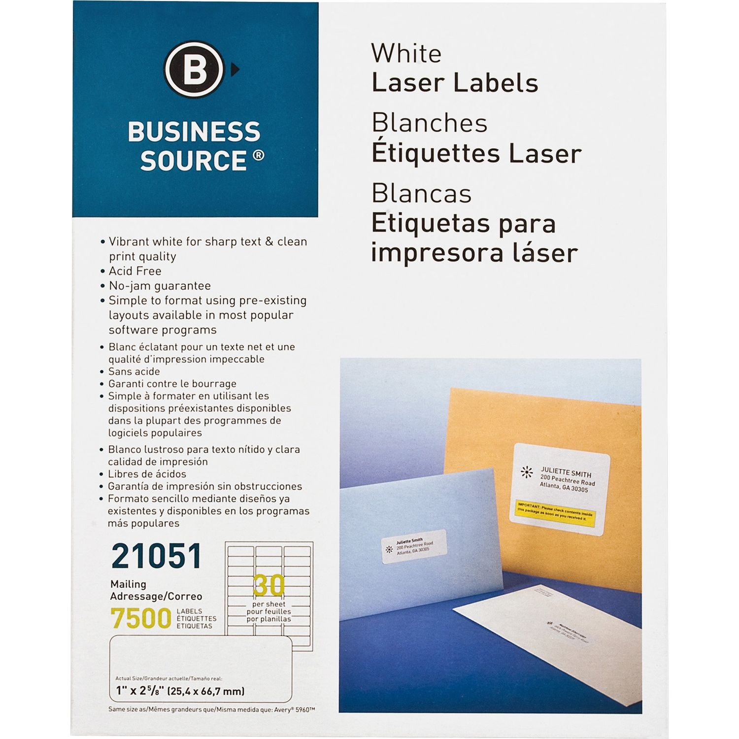 Bright White Premium-quality Address Labels by Business Source BSN21051