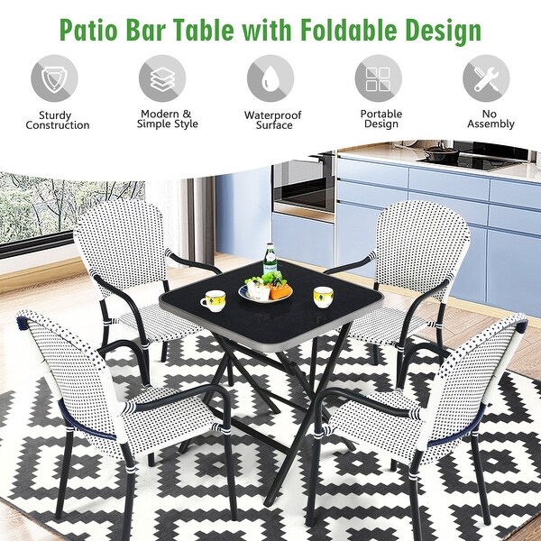 Patio Folding Square Dining Table with Aluminum Frame and Tempered Glass top