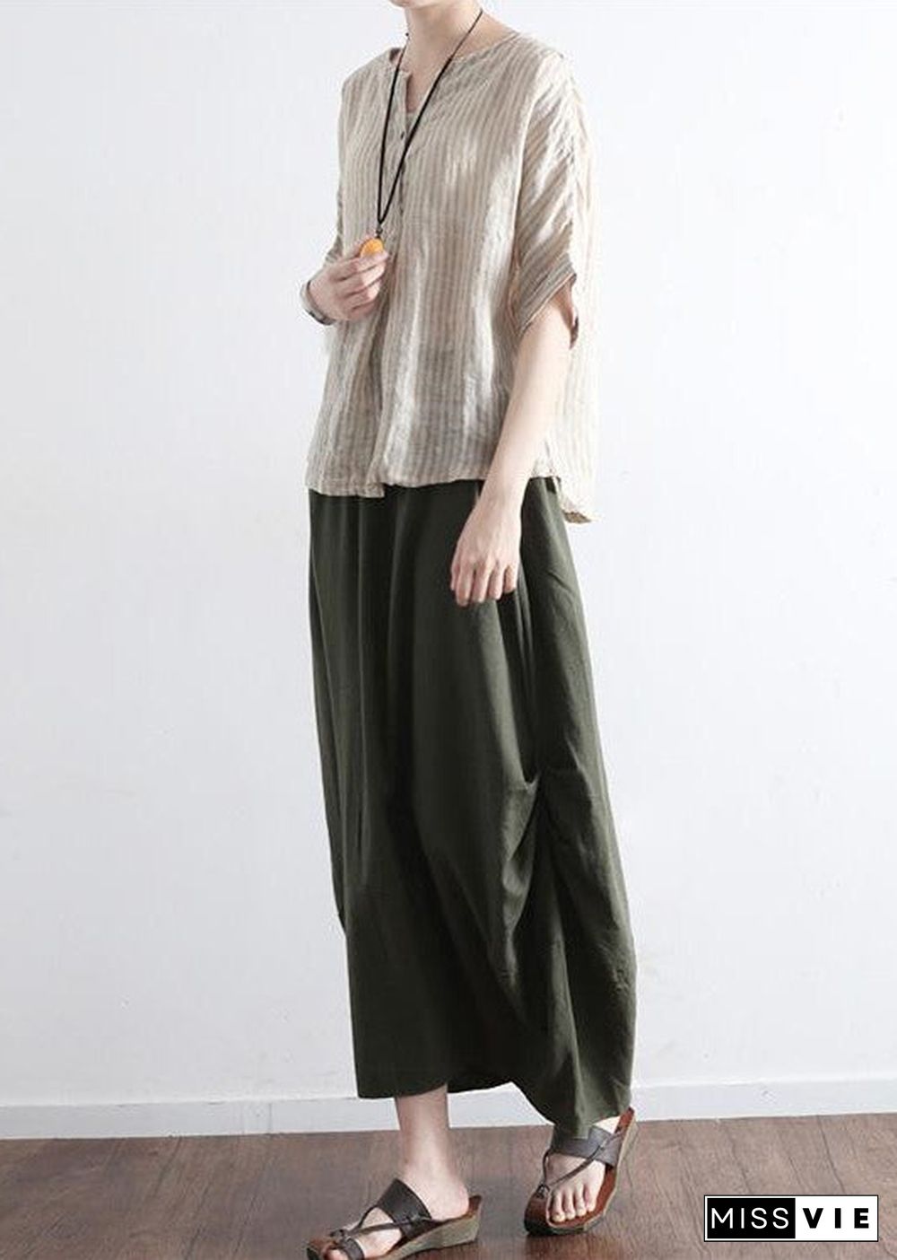 Tea green simple pockets linen skirts long maxi skirt