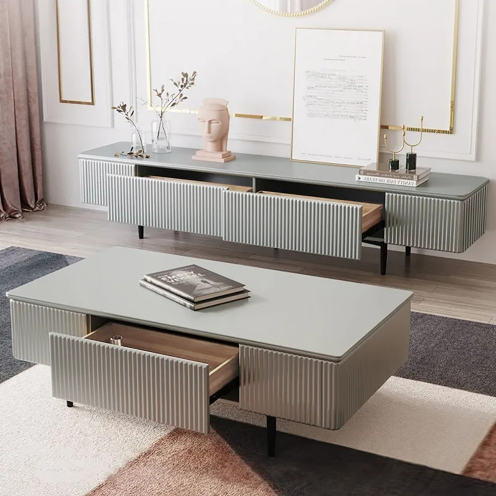 Modern 70.9 quotTV Stand with Drawers Line Media Console with Black Metal Legs   Midcentury   Entertainment Centers And Tv Stands   by Homary International Limited  Houzz