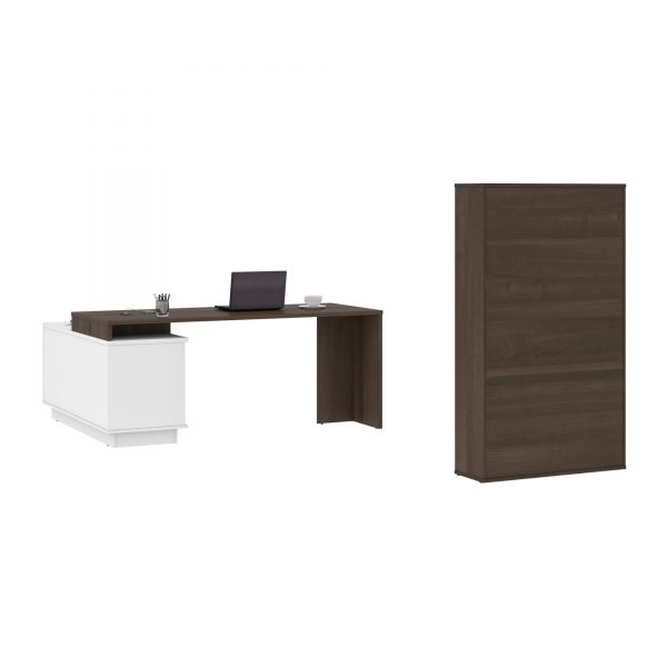 Bestar Equinox 2-Piece L-Shaped Desk and Bookcase - Antigua and White