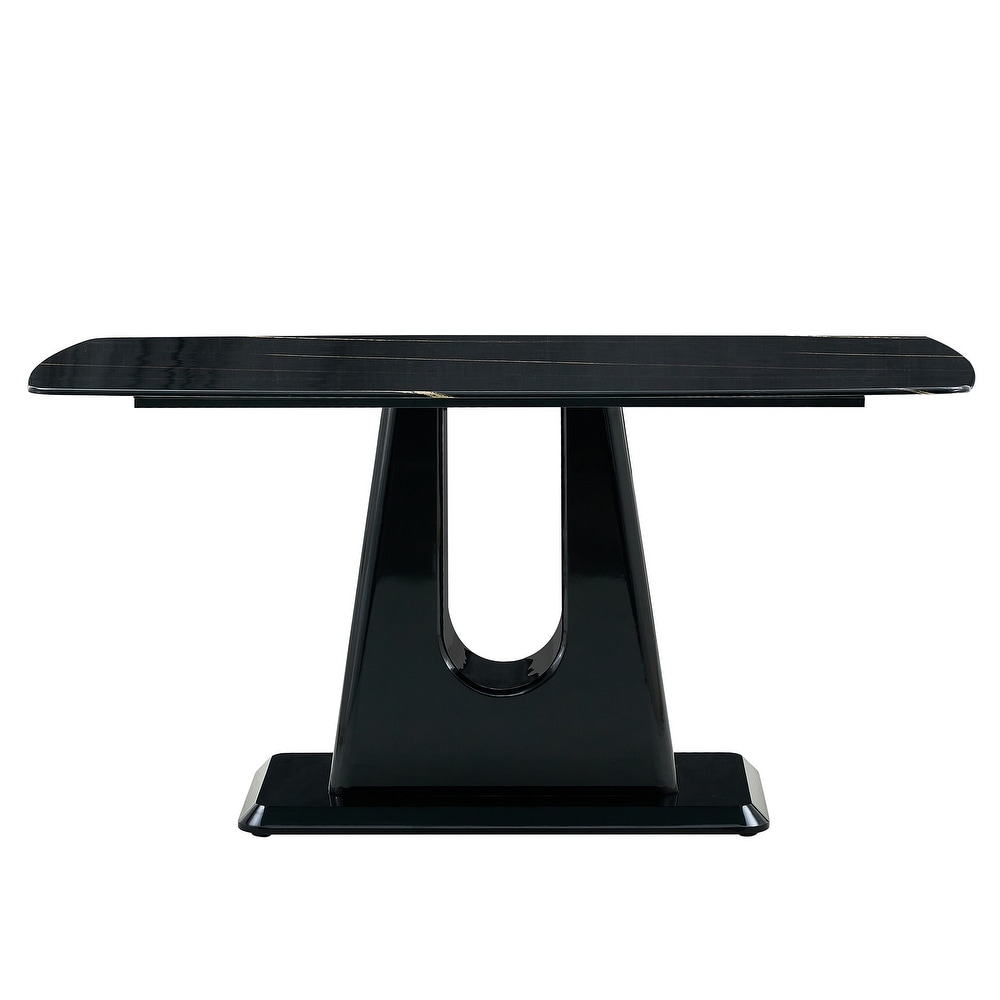 marble tabletop dining table with U shaped MDF legs