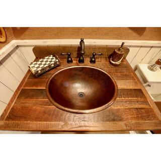 Premier Copper Products Self-Rimming Master Bath Oval Hammered Copper Bathroom Sink in Oil Rubbed Bronze LO20RDB