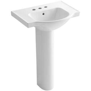 KOHLER Veer 24 in. Vitreous China Pedestal Combo Bathroom Sink in White with Overflow Drain K-5266-4-0