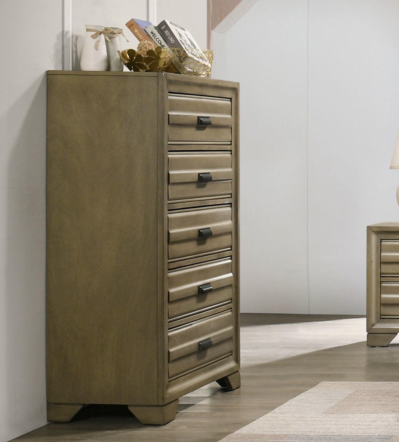 Loiret Light Grey Finish Wood 5-Drawer Chest