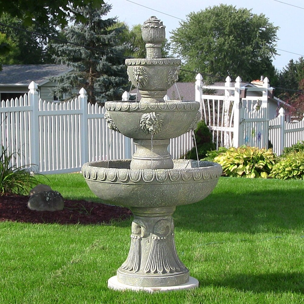 4 Tier Lion Head Outdoor Water Fountain Backyard Patio Feature   53\